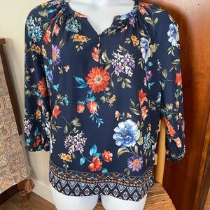 Alfred Dunner Navy Floral Blouse